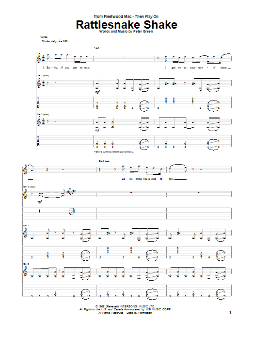 Peter Green Rattlesnake Shake sheet music notes and chords. Download Printable PDF.