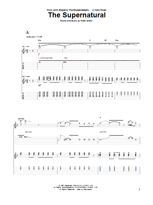 Learn to play Peter Green The Supernatural sheet music for Guitar Tab in minutes. Price: 7.8900$ Peter Green The Supernatural sheet music notes and chords arranged for Guitar Tab