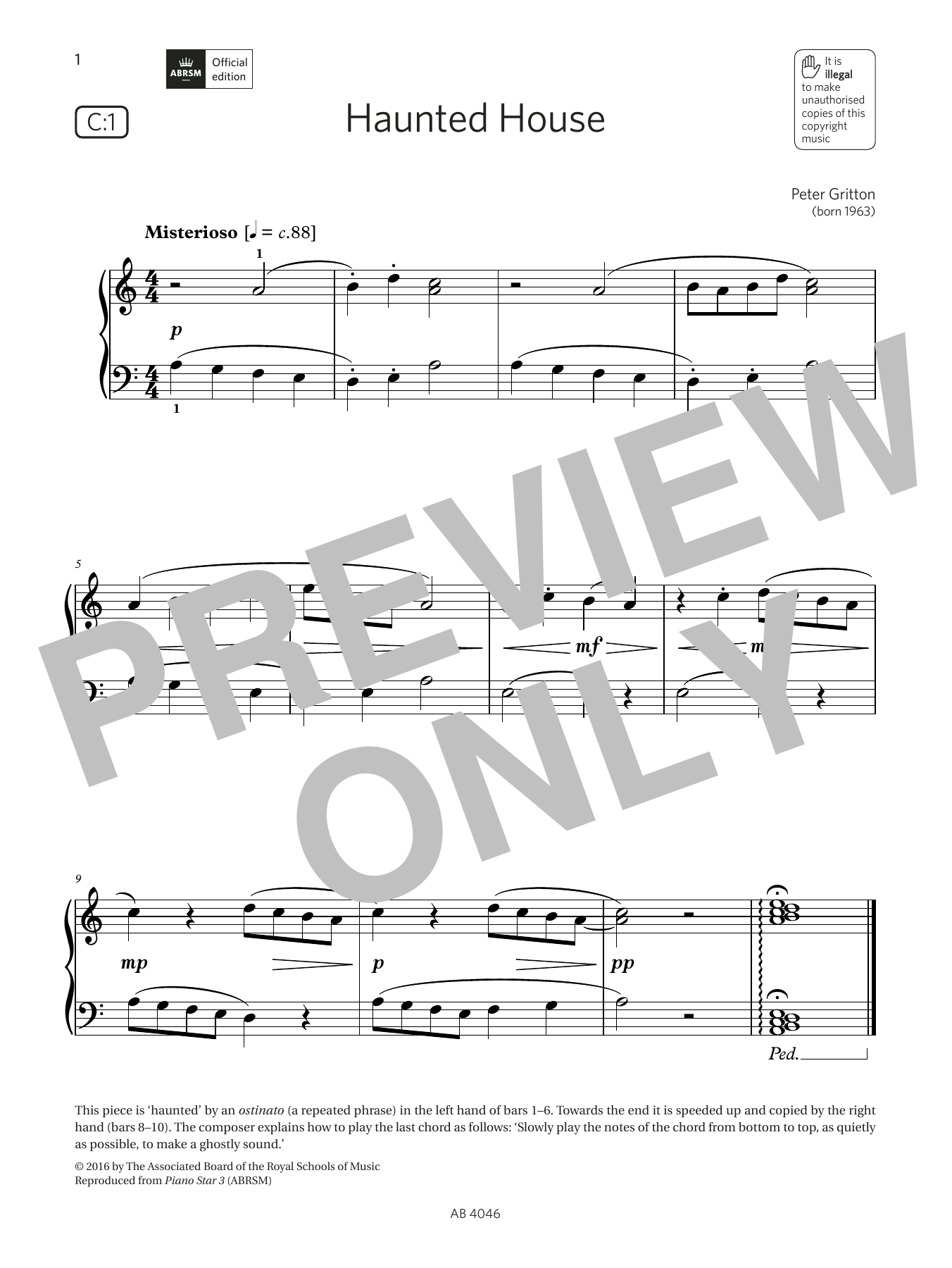 Peter Gritton Haunted House (Grade Initial, list C1, from the ABRSM Piano Syllabus 2023 & 2024) sheet music notes and chords. Download Printable PDF.