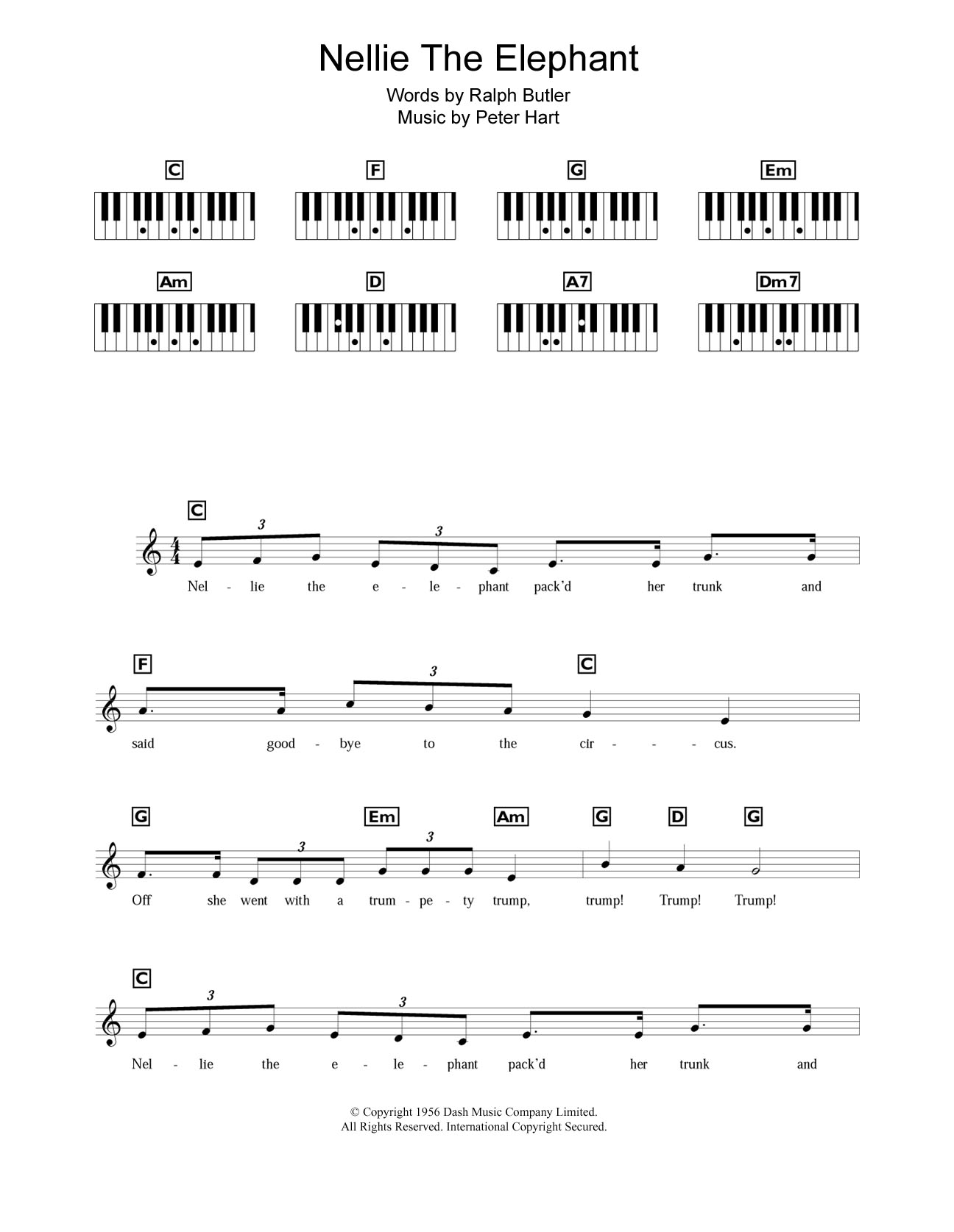 Peter Hart Nellie The Elephant sheet music notes and chords arranged for Piano Chords/Lyrics