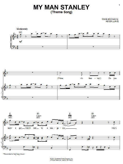 Learn to play Peter Lurye My Man Stanley (Theme Song) sheet music for Piano, Vocal & Guitar Chords (Right-Hand Melody) in minutes. Price: 7.8900$ Peter Lurye My Man Stanley (Theme Song) sheet music notes and chords arranged for Piano, Vocal & Guitar Chords (Right-Hand Melody)