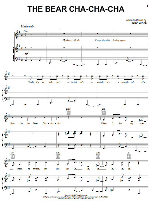 Learn to play Peter Lurye The Bear Cha-Cha-Cha sheet music for Piano, Vocal & Guitar Chords (Right-Hand Melody) in minutes. Price: 7.8900$ Peter Lurye The Bear Cha-Cha-Cha sheet music notes and chords arranged for Piano, Vocal & Guitar Chords (Right-Hand Melody)