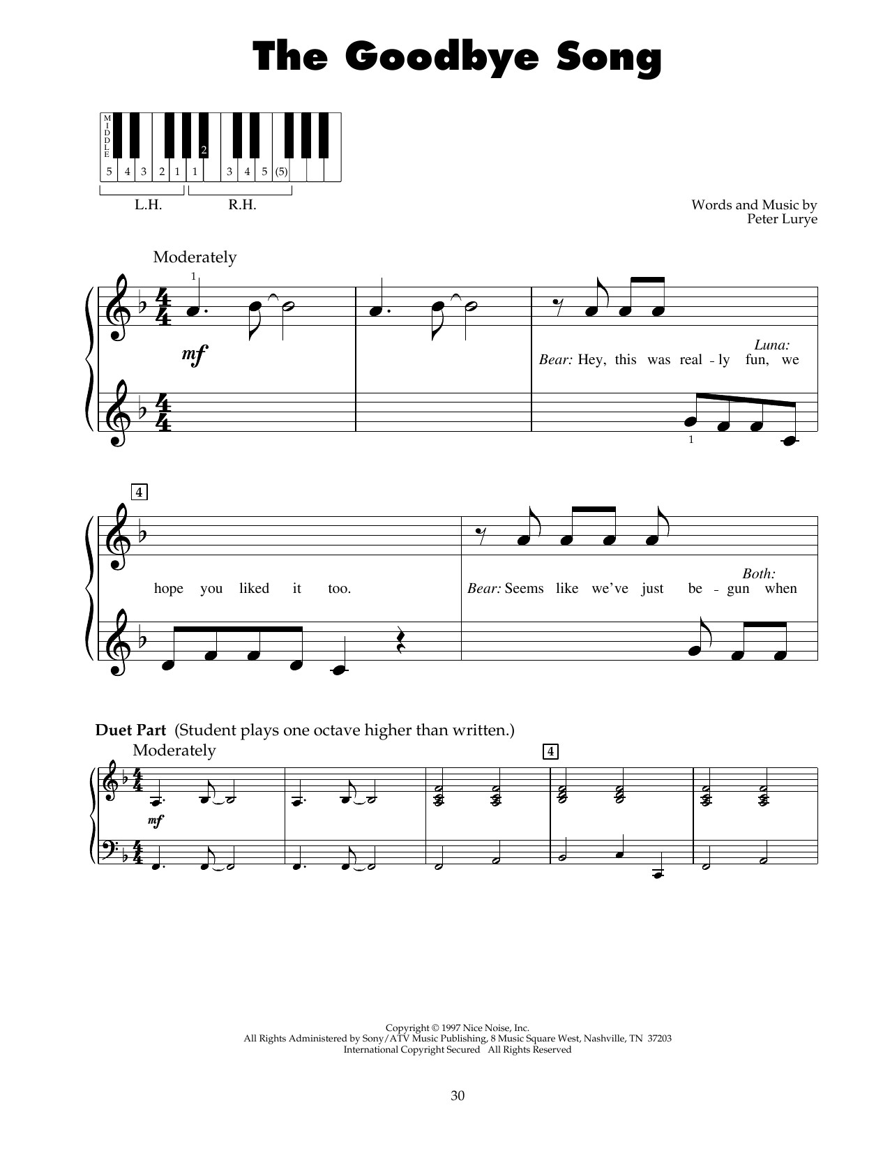 Peter Lurye The Goodbye Song (from Bear In The Big Blue House) sheet music notes and chords. Download Printable PDF.