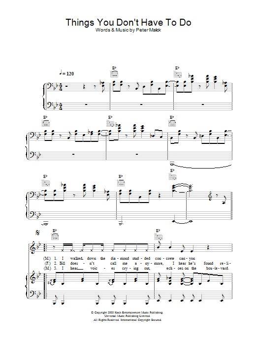 Learn to play Peter Malick & Norah Jones Things You Don't Have To Do sheet music for Piano, Vocal & Guitar Chords in minutes. Price: 7.8900$ Peter Malick & Norah Jones Things You Don't Have To Do sheet music notes and chords arranged for Piano, Vocal & Guitar Chords