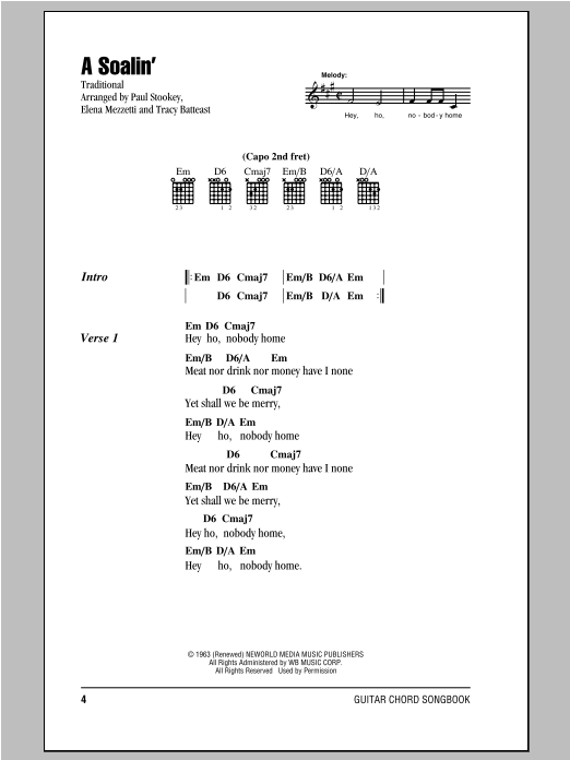 Learn to play Peter, Paul & Mary A Soalin' sheet music for Guitar Chords/Lyrics in minutes. Price: 4.4900$ Peter, Paul & Mary A Soalin' sheet music notes and chords arranged for Guitar Chords/Lyrics