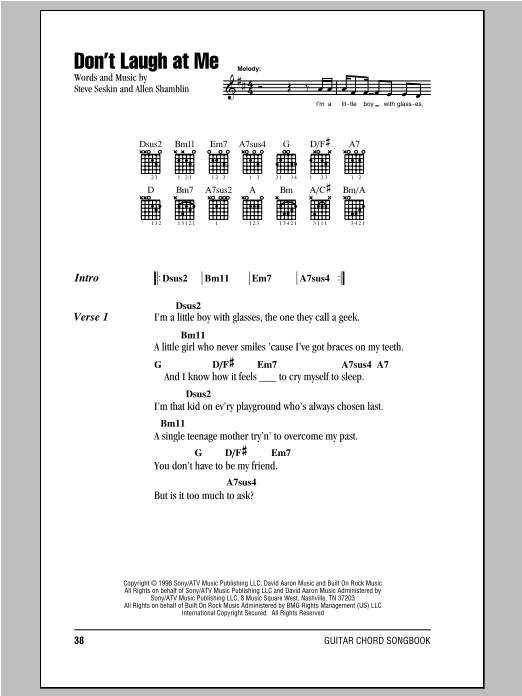 Peter, Paul & Mary Don't Laugh At Me sheet music notes and chords. Download Printable PDF.