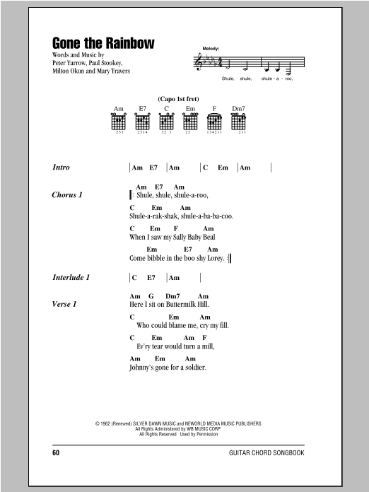 Peter, Paul & Mary Gone The Rainbow sheet music notes and chords. Download Printable PDF.