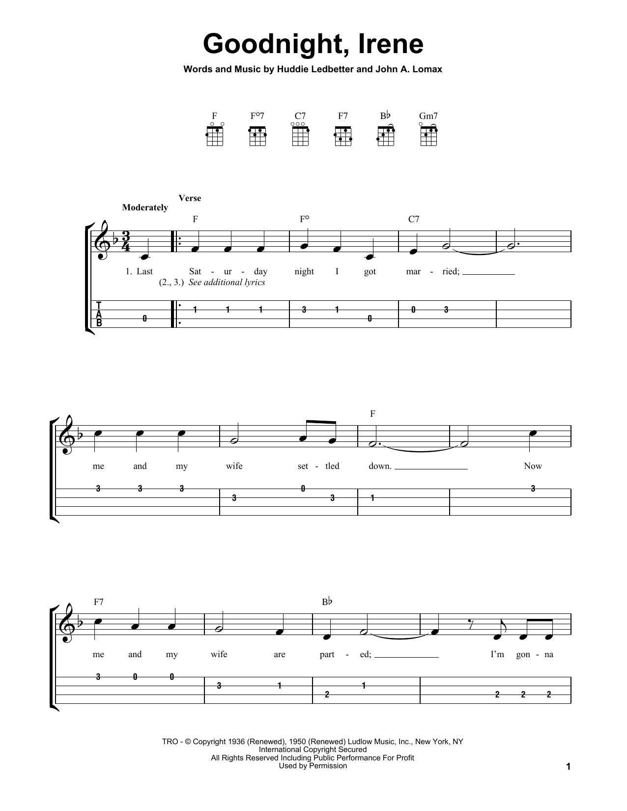 Peter, Paul & Mary Goodnight, Irene sheet music notes and chords. Download Printable PDF.