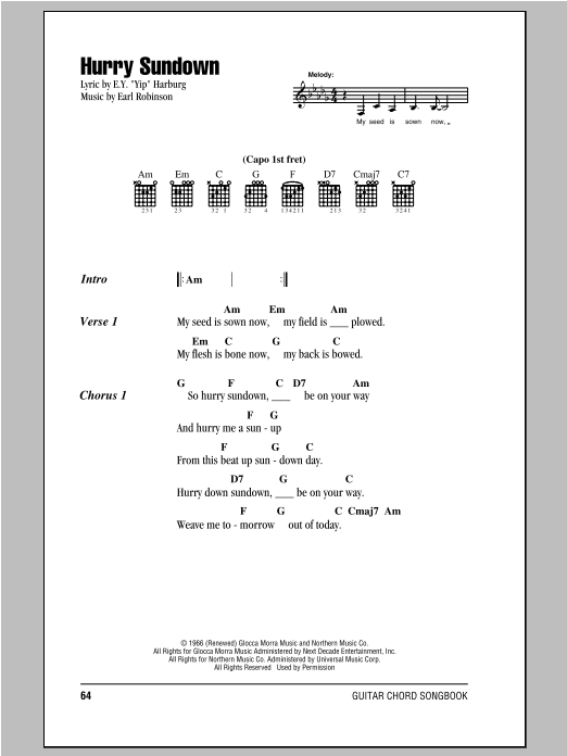 Peter, Paul & Mary Hurry Sundown sheet music notes and chords. Download Printable PDF.