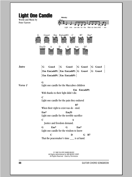 Peter, Paul & Mary Light One Candle sheet music notes and chords arranged for Guitar Chords/Lyrics