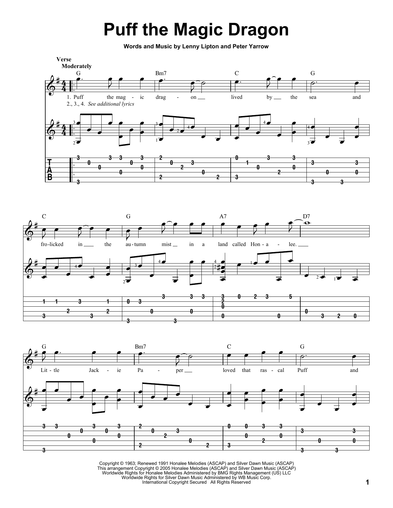 Peter, Paul & Mary Puff The Magic Dragon sheet music notes and chords. Download Printable PDF.