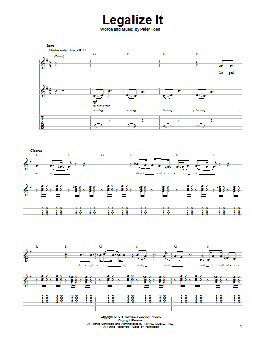 Peter Tosh Legalize It sheet music notes and chords. Download Printable PDF.