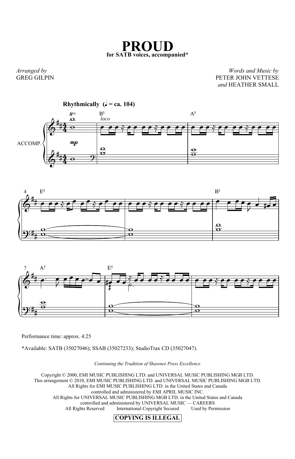 Peter Vettese and Heather Small Proud (arr. Greg Gilpin) sheet music notes and chords. Download Printable PDF.