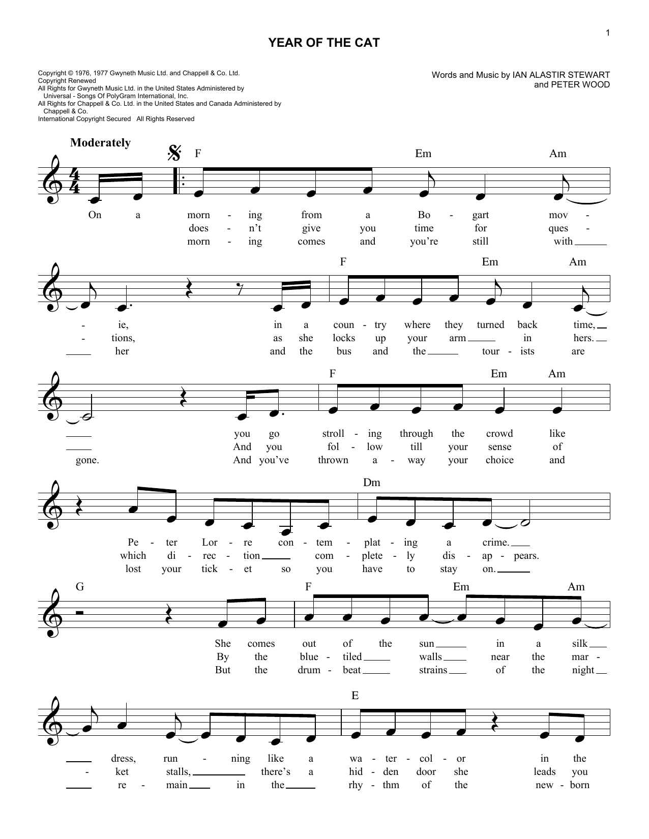 Peter Wood Year Of The Cat sheet music notes and chords. Download Printable PDF.