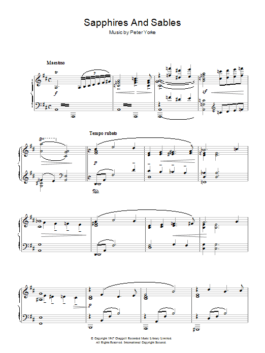 Learn to play Peter Yorke Sapphires And Sables sheet music for Piano Solo in minutes. Price: 7.8900$ Peter Yorke Sapphires And Sables sheet music notes and chords arranged for Piano Solo