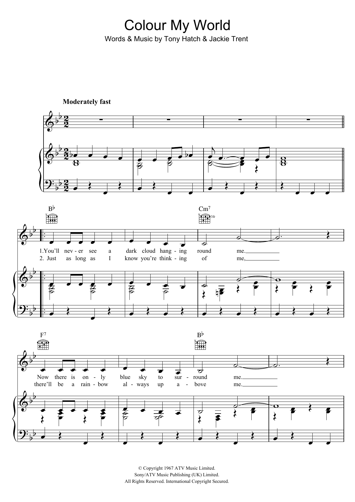 Learn to play Petula Clark Colour My World sheet music for Piano, Vocal & Guitar Chords in minutes. Price: 7.8900$ Petula Clark Colour My World sheet music notes and chords arranged for Piano, Vocal & Guitar Chords