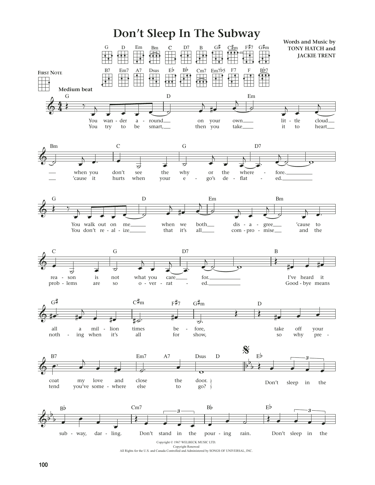 Petula Clark Don't Sleep In The Subway (from The Daily Ukulele) (arr. Jim Beloff) sheet music notes and chords. Download Printable PDF.