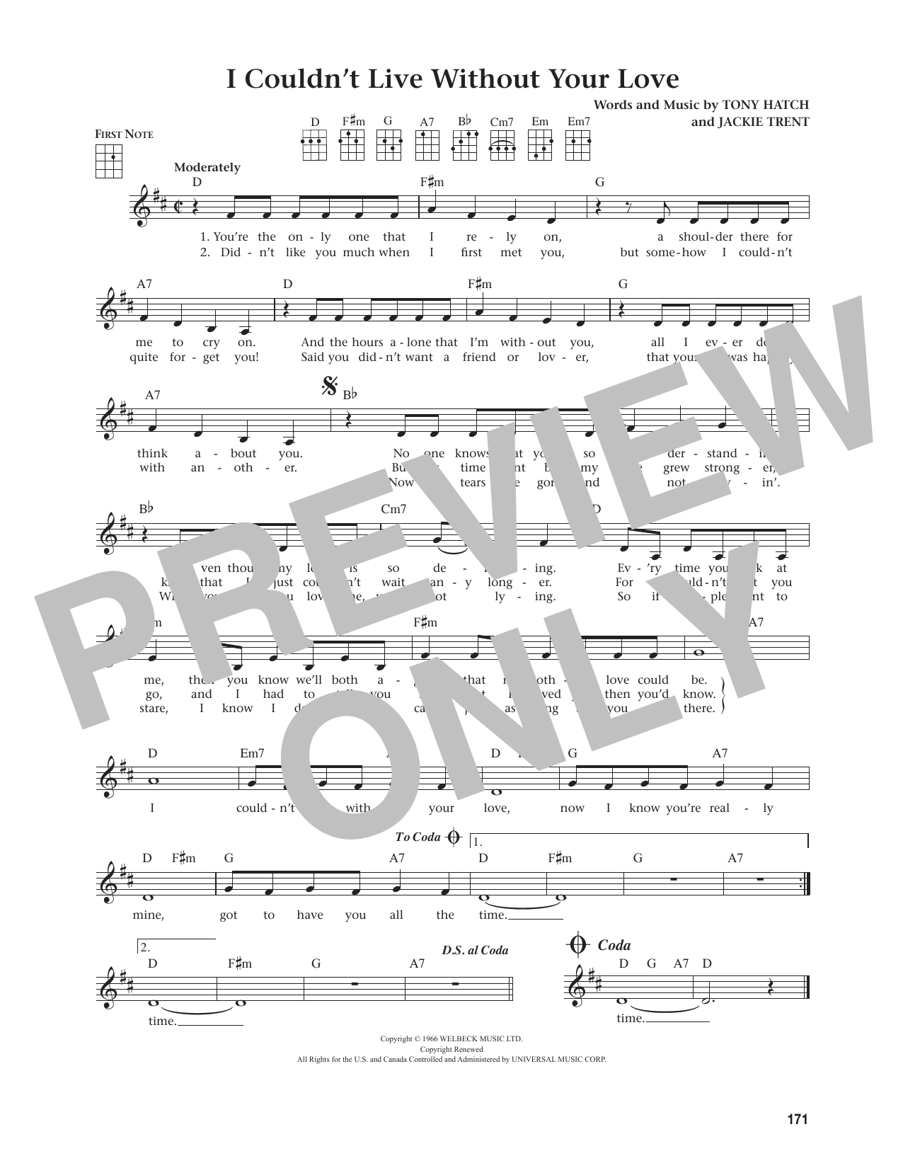 Petula Clark I Couldn't Live Without Your Love (from The Daily Ukulele) (arr. Jim Beloff) sheet music notes and chords arranged for Ukulele