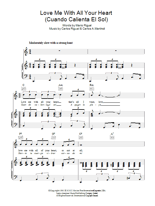 Petula Clark Love Me With All Your Heart (Cuando Calienta El Sol) sheet music notes and chords. Download Printable PDF.