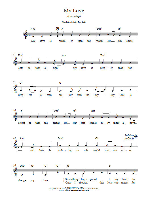 Tony Hatch My Love (Quickstep) sheet music notes and chords. Download Printable PDF.