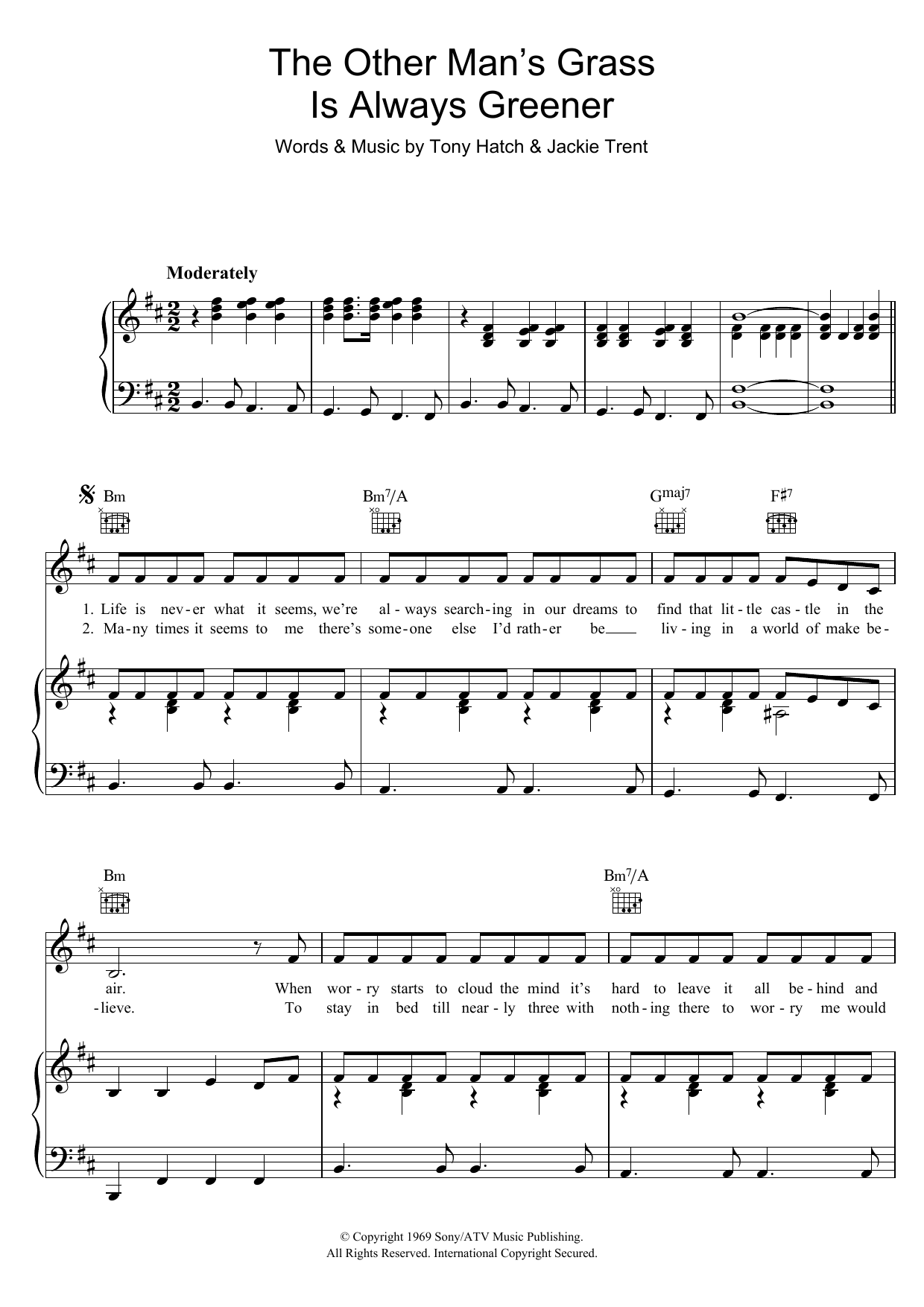Learn to play Petula Clark The Other Man's Grass Is Always Greener sheet music for Piano, Vocal & Guitar Chords in minutes. Price: 7.8900$ Petula Clark The Other Man's Grass Is Always Greener sheet music notes and chords arranged for Piano, Vocal & Guitar Chords