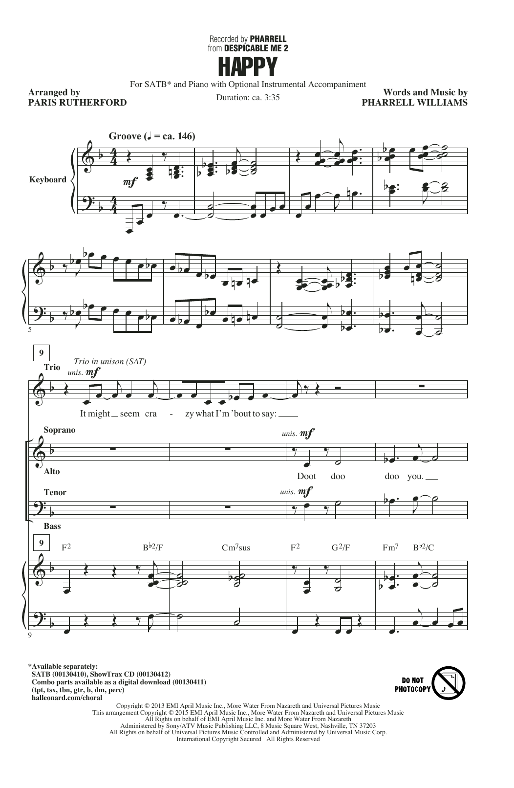 Learn to play Pharrell Williams Happy (Arr. Paris Rutherford) sheet music for SATB Choir in minutes. Price: 3.9900$ Pharrell Williams Happy (Arr. Paris Rutherford) sheet music notes and chords arranged for SATB Choir