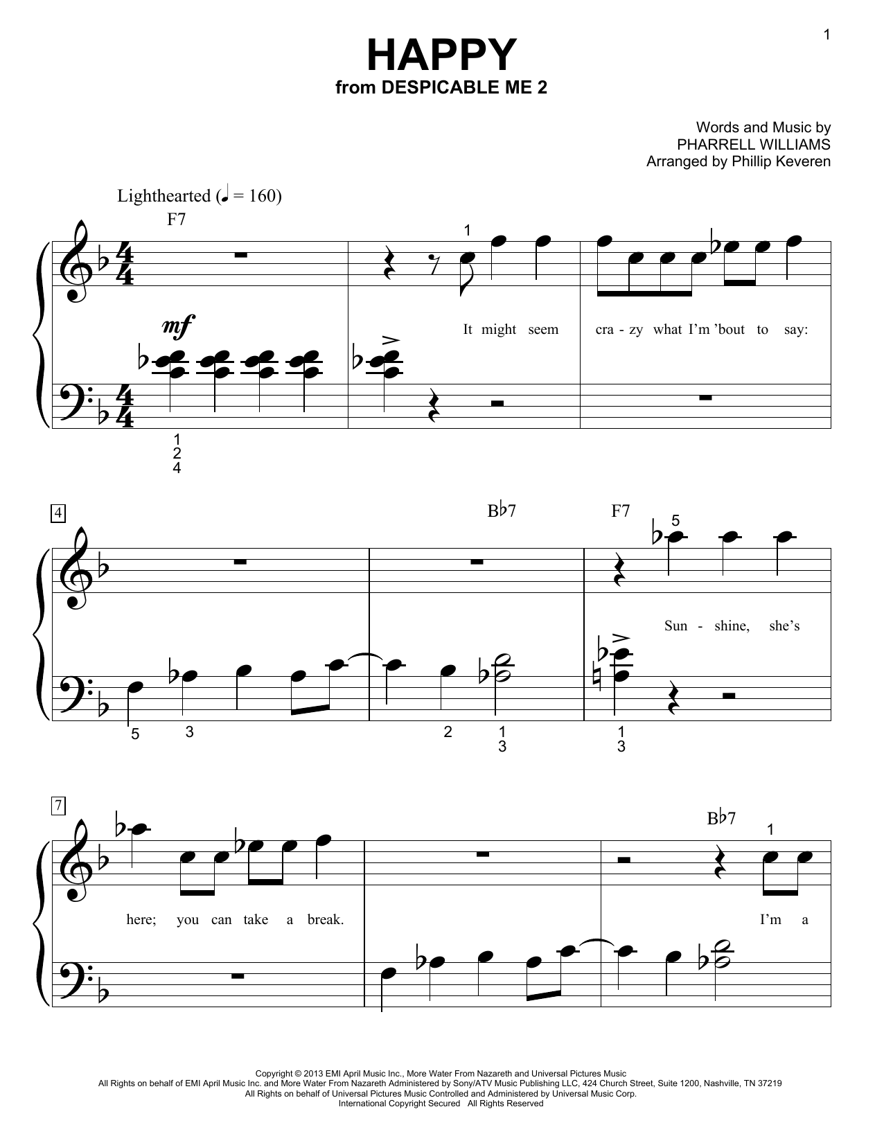 Pharrell Williams Happy sheet music notes and chords. Download Printable PDF.