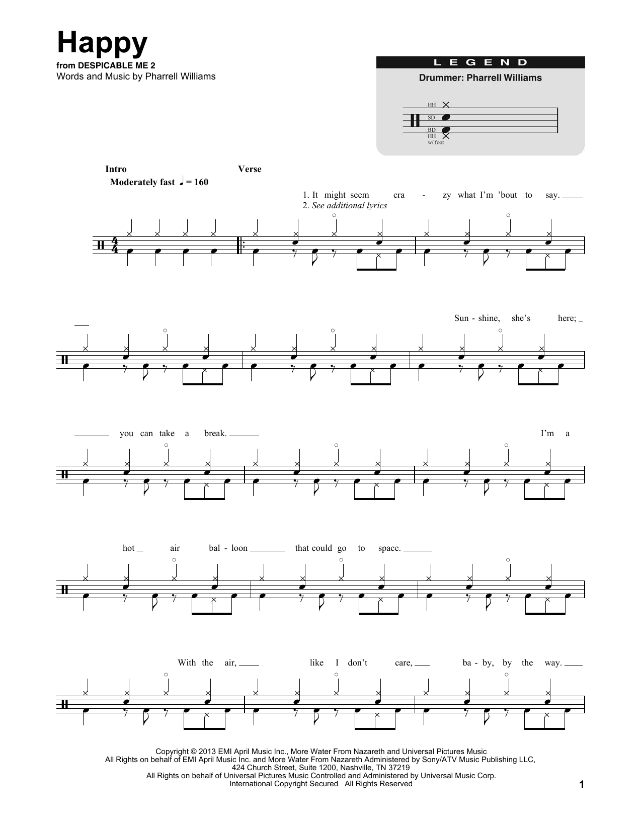 Pharrell Happy sheet music notes and chords. Download Printable PDF.