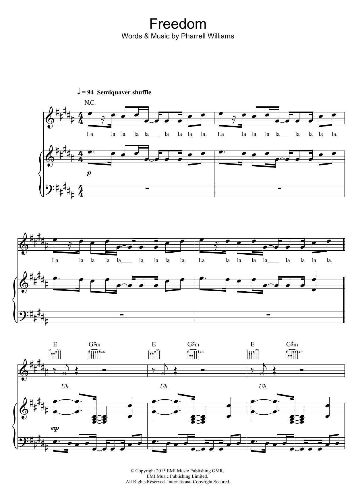 Pharrell Williams Freedom sheet music notes and chords. Download Printable PDF.