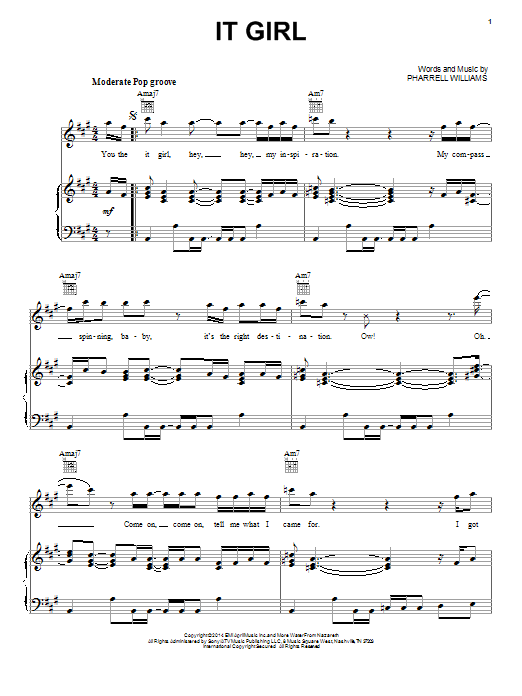 Learn to play Pharrell Williams It Girl sheet music for Piano, Vocal & Guitar Chords (Right-Hand Melody) in minutes. Price: 7.8900$ Pharrell Williams It Girl sheet music notes and chords arranged for Piano, Vocal & Guitar Chords (Right-Hand Melody)