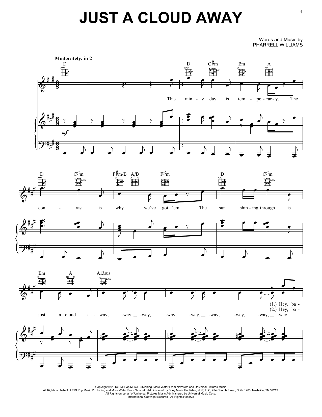 Pharrell Williams Just A Cloud Away (from Despicable Me 2) sheet music notes and chords. Download Printable PDF.