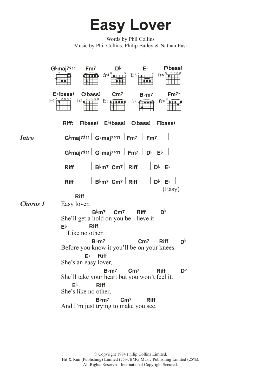 Phil Collins Easy Lover sheet music notes and chords. Download Printable PDF.