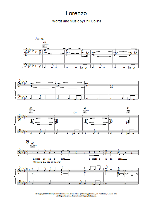 Phil Collins Lorenzo sheet music notes and chords arranged for Piano, Vocal & Guitar Chords