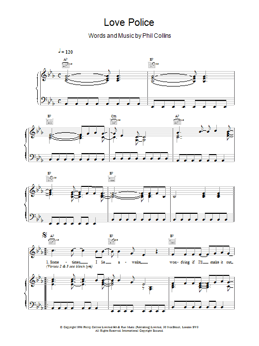 Phil Collins Love Police sheet music notes and chords arranged for Piano, Vocal & Guitar Chords