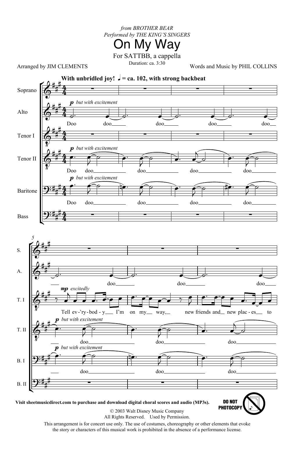 Phil Collins On My Way (from Brother Bear) (arr. Jim Clements) sheet music notes and chords. Download Printable PDF.