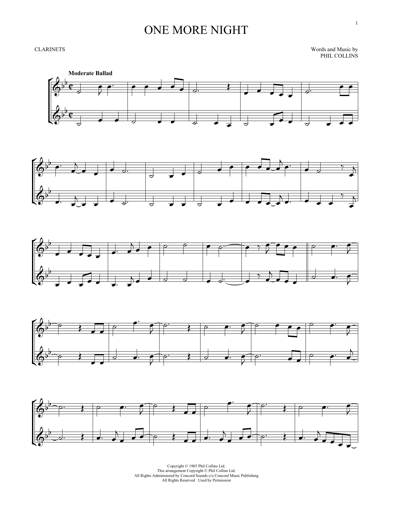 Phil Collins One More Night sheet music notes and chords arranged for Cello Duet