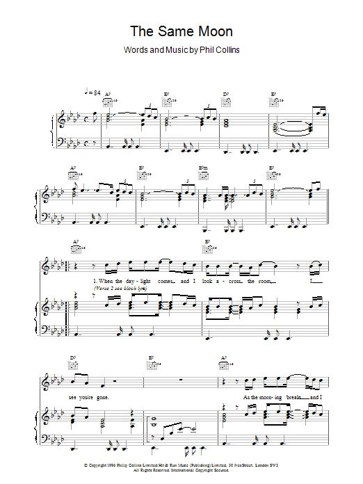 Phil Collins The Same Moon sheet music notes and chords arranged for Piano, Vocal & Guitar Chords