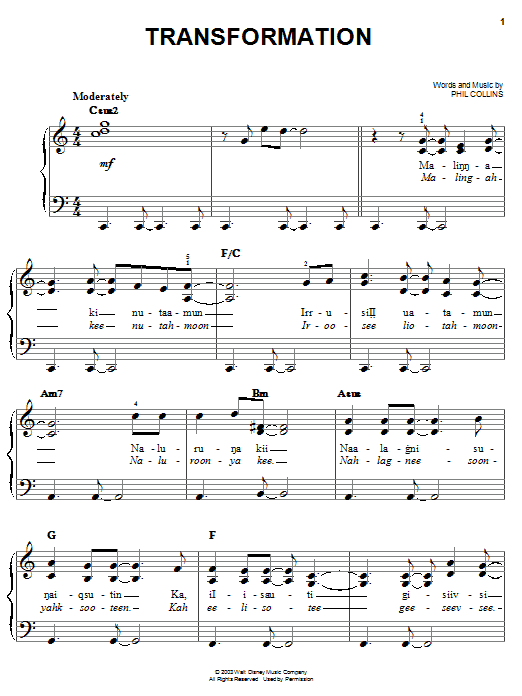 Phil Collins Transformation sheet music notes and chords. Download Printable PDF.