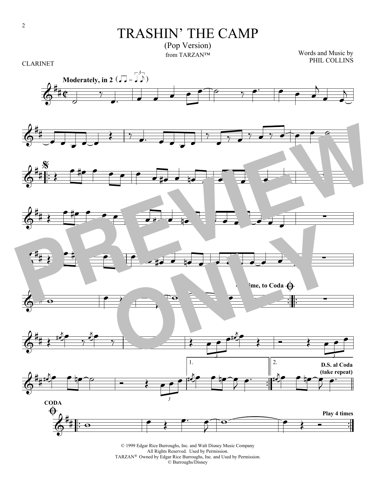 Phil Collins Trashin' The Camp (from Tarzan) (Pop Version) sheet music notes and chords. Download Printable PDF.