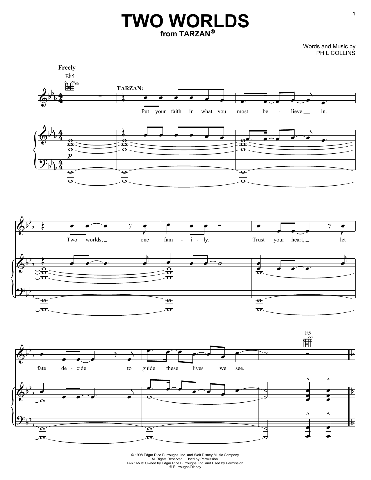 Phil Collins Two Worlds sheet music notes and chords. Download Printable PDF.