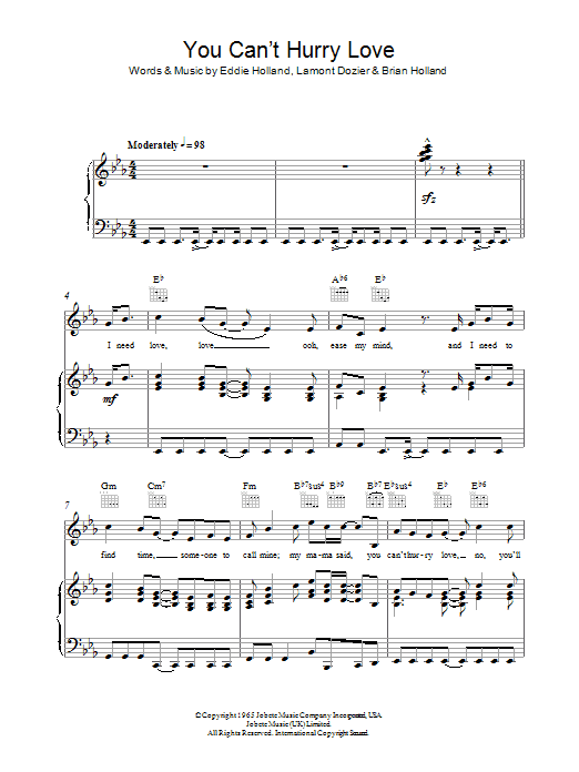 Phil Collins You Can't Hurry Love sheet music notes and chords. Download Printable PDF.