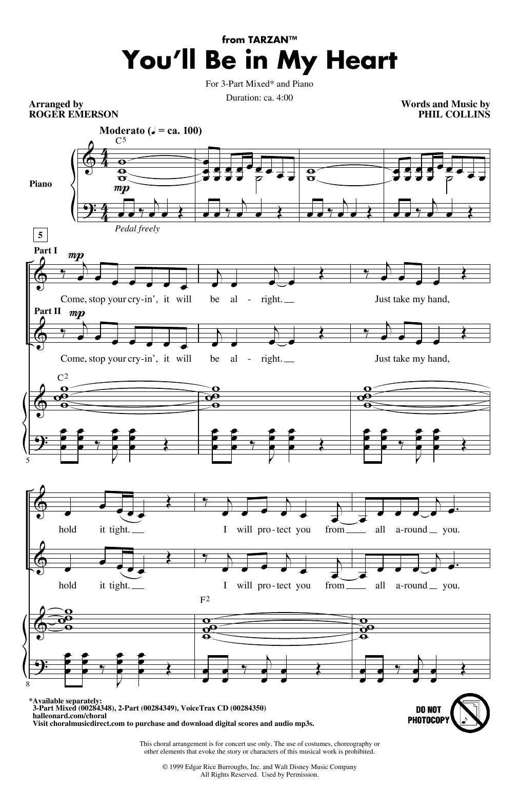 Phil Collins You'll Be In My Heart (from Tarzan) (arr. Roger Emerson) sheet music notes and chords. Download Printable PDF.