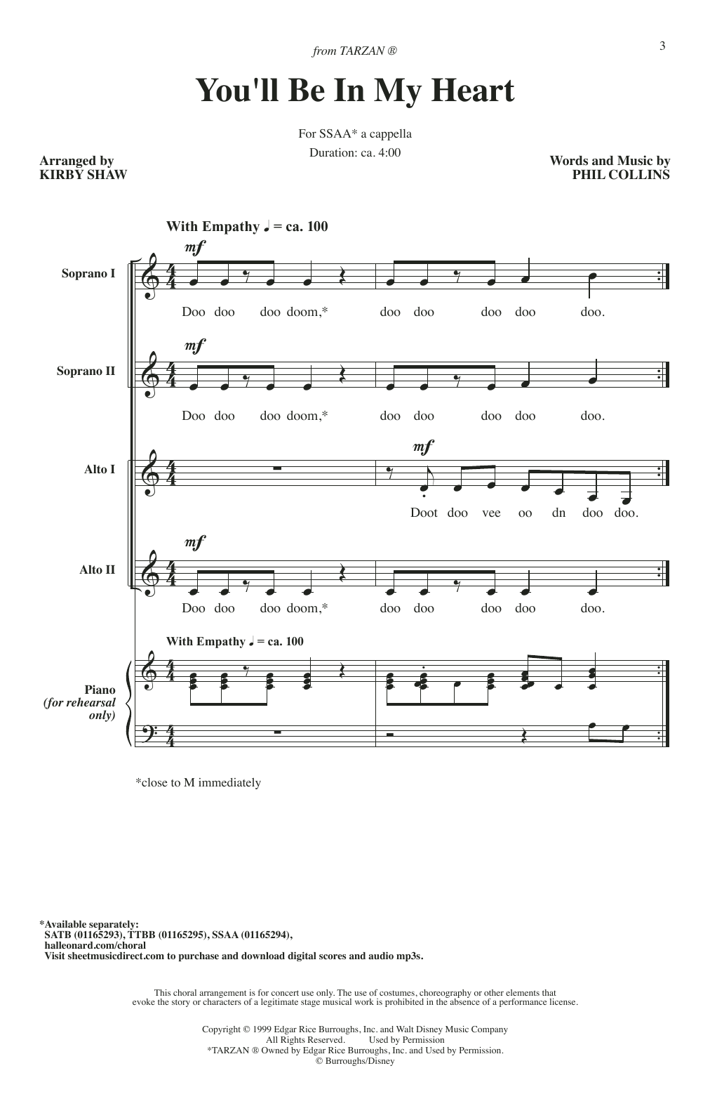 Phil Collins You'll Be In My Heart (Pop Version) (from Tarzan) (arr. Kirby Shaw) sheet music notes and chords. Download Printable PDF.