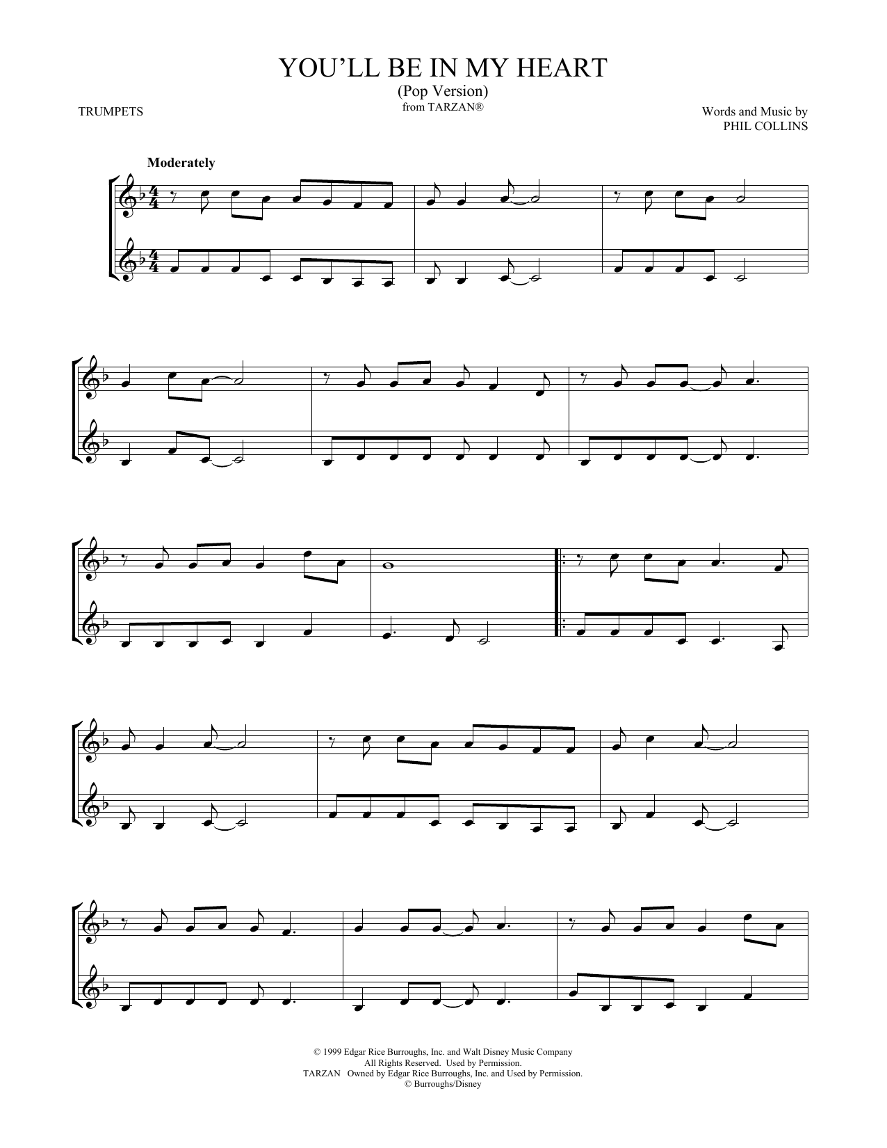 Phil Collins You'll Be In My Heart (Pop Version) (from Tarzan) (arr. Mark Phillips) sheet music notes and chords. Download Printable PDF.