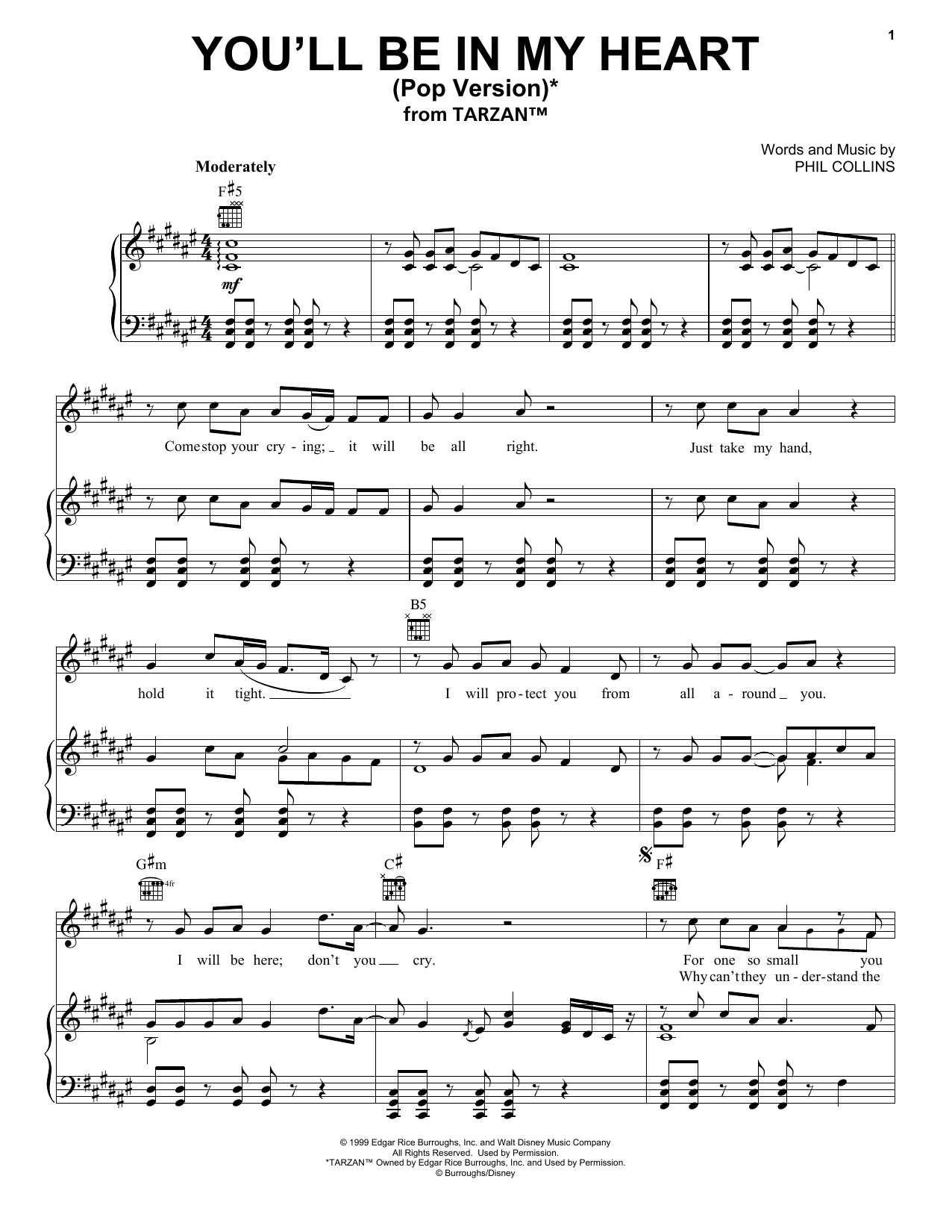 Phil Collins You'll Be In My Heart (Pop Version) sheet music notes and chords arranged for Clarinet Solo