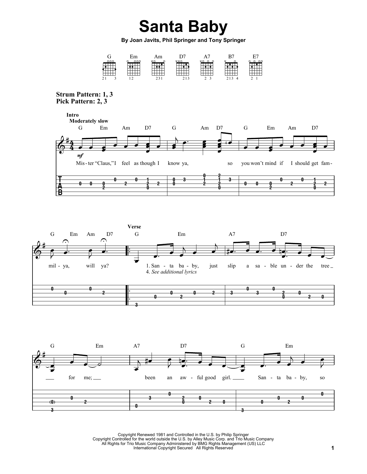 Phil Springer Santa Baby sheet music notes and chords. Download Printable PDF.