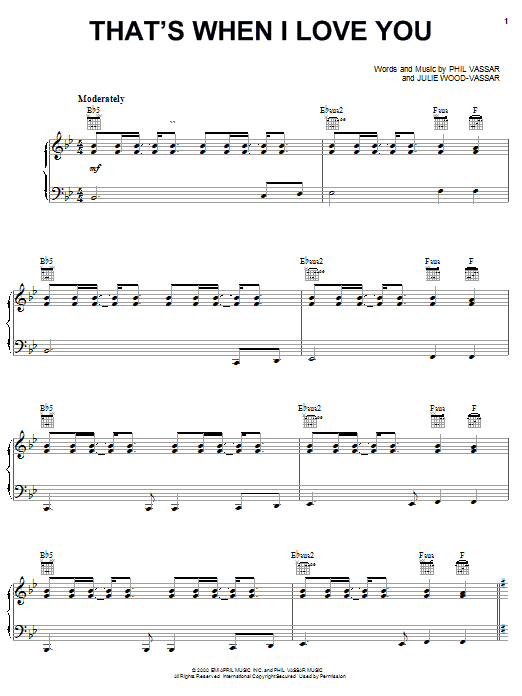 Learn to play Phil Vassar That's When I Love You sheet music for Piano, Vocal & Guitar Chords (Right-Hand Melody) in minutes. Price: 7.8900$ Phil Vassar That's When I Love You sheet music notes and chords arranged for Piano, Vocal & Guitar Chords (Right-Hand Melody)