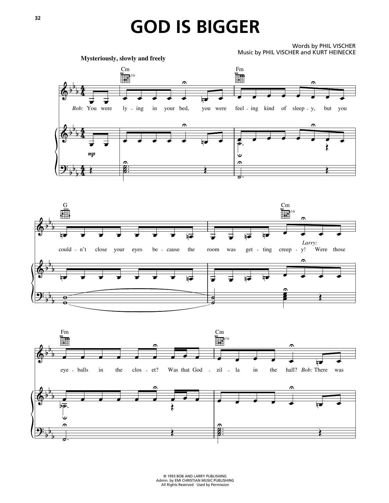 Learn to play Phil Vischer God Is Bigger (from VeggieTales) sheet music for Piano, Vocal & Guitar Chords (Right-Hand Melody) in minutes. Price: 7.8900$ Phil Vischer God Is Bigger (from VeggieTales) sheet music notes and chords arranged for Piano, Vocal & Guitar Chords (Right-Hand Melody)
