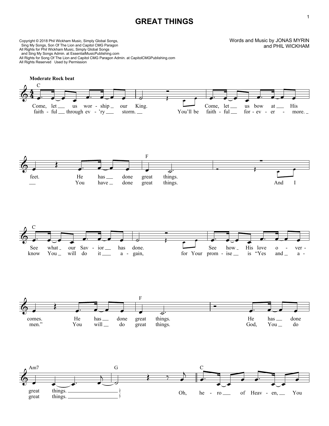 Phil Wickham Great Things sheet music notes and chords. Download Printable PDF.