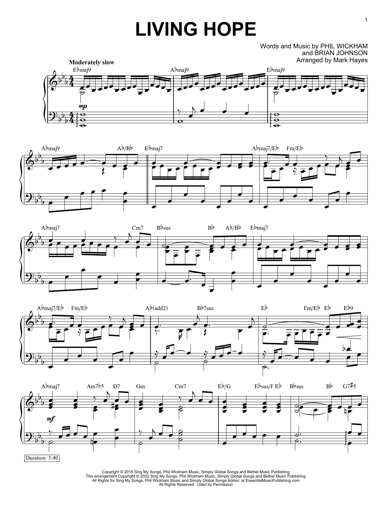 Phil Wickham Living Hope (arr. Mark Hayes) sheet music notes and chords. Download Printable PDF.